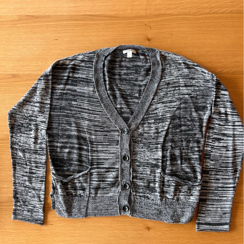 Nordstrom Brand Caslon Button-Up Marled Black and Grey Gray Sweater
